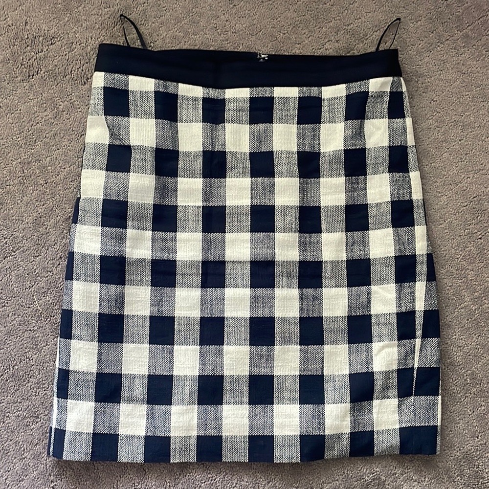 J Crew The Pencil Skirt in Blue Gingham